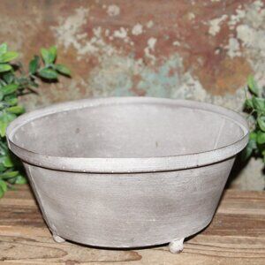 Adorable French Country Farmhouse Aged Metal Dish Bowl on Feet